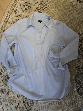 Talbots Pale Blue Striped Tunic | Medium | Button Placket | Light Stain As-Is